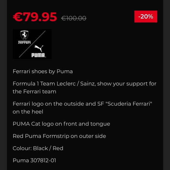 Ferrari Shoes F1 Team Leclerc Sainz Puma Neo Cat Black / Red🚩 - Picture 2 of 8